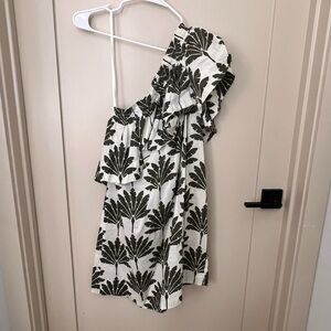 LOFT One-Shoulder Ruffle Blouse - Black and White